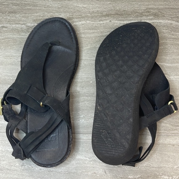 Teva Encanta Black Leather Thong Sandal Womans Size 8 - Picture 7 of 10